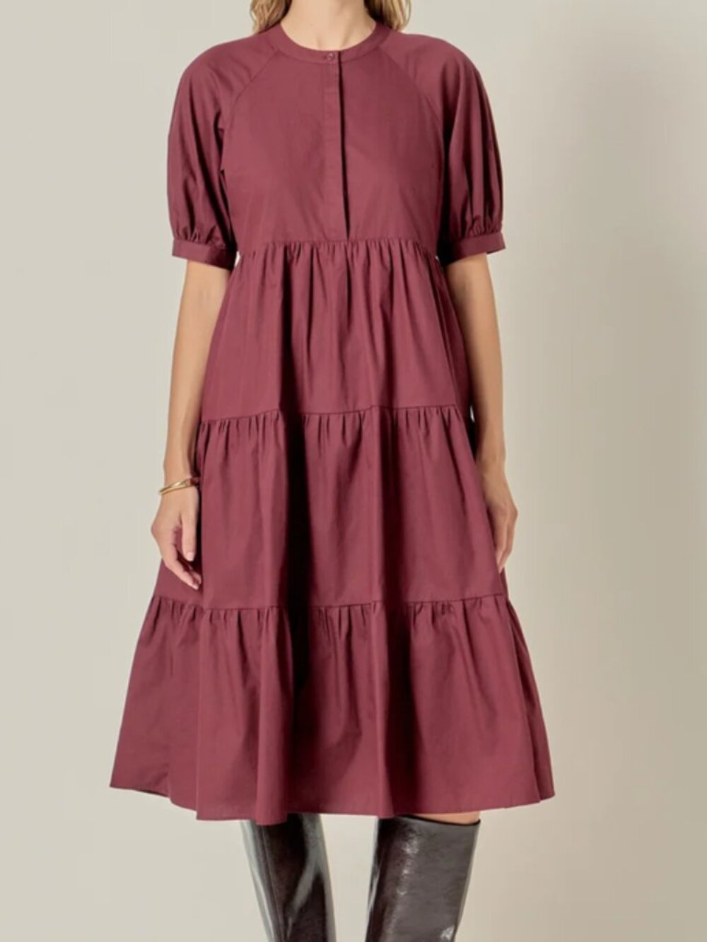NWT English Factory Short Puff Sleeve Midi Dress - Boho Country Womens Size M